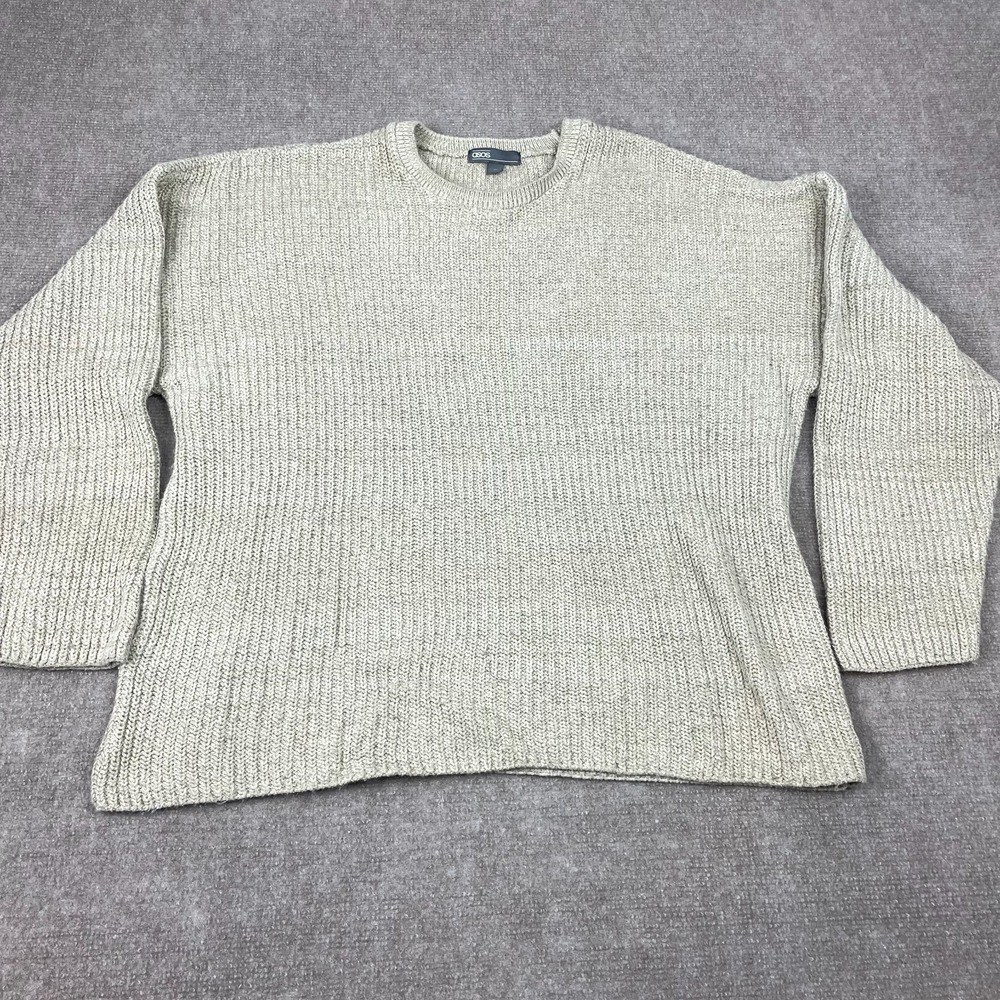 Asos Sweater Mens Medium Beige Cotton Fisherman Ribbed Knit Crew Neck Pullover